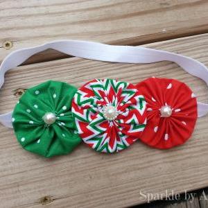 Christmas Fabric Yo-yo/rosette Flower Stretch..