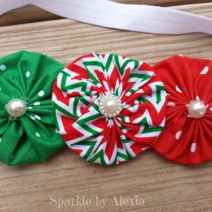 Christmas Fabric Yo-yo/rosette Flower Stretch..