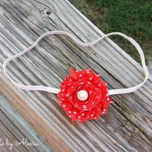 Red Shabby Flower Stretch Headband