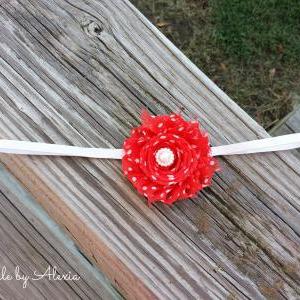Red Shabby Flower Stretch Headband