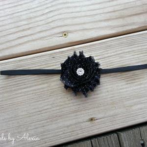 Black Shabby Flower Stretch Headband