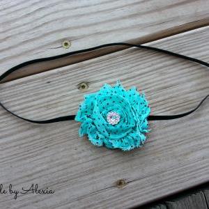 Turquoise Shabby Flower Stretch Headband