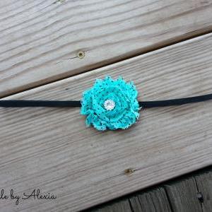 Turquoise Shabby Flower Stretch Headband