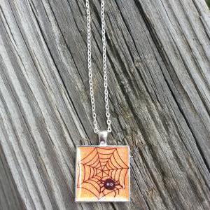 Halloween Spider Tile Necklace