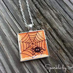Halloween Spider Tile Necklace