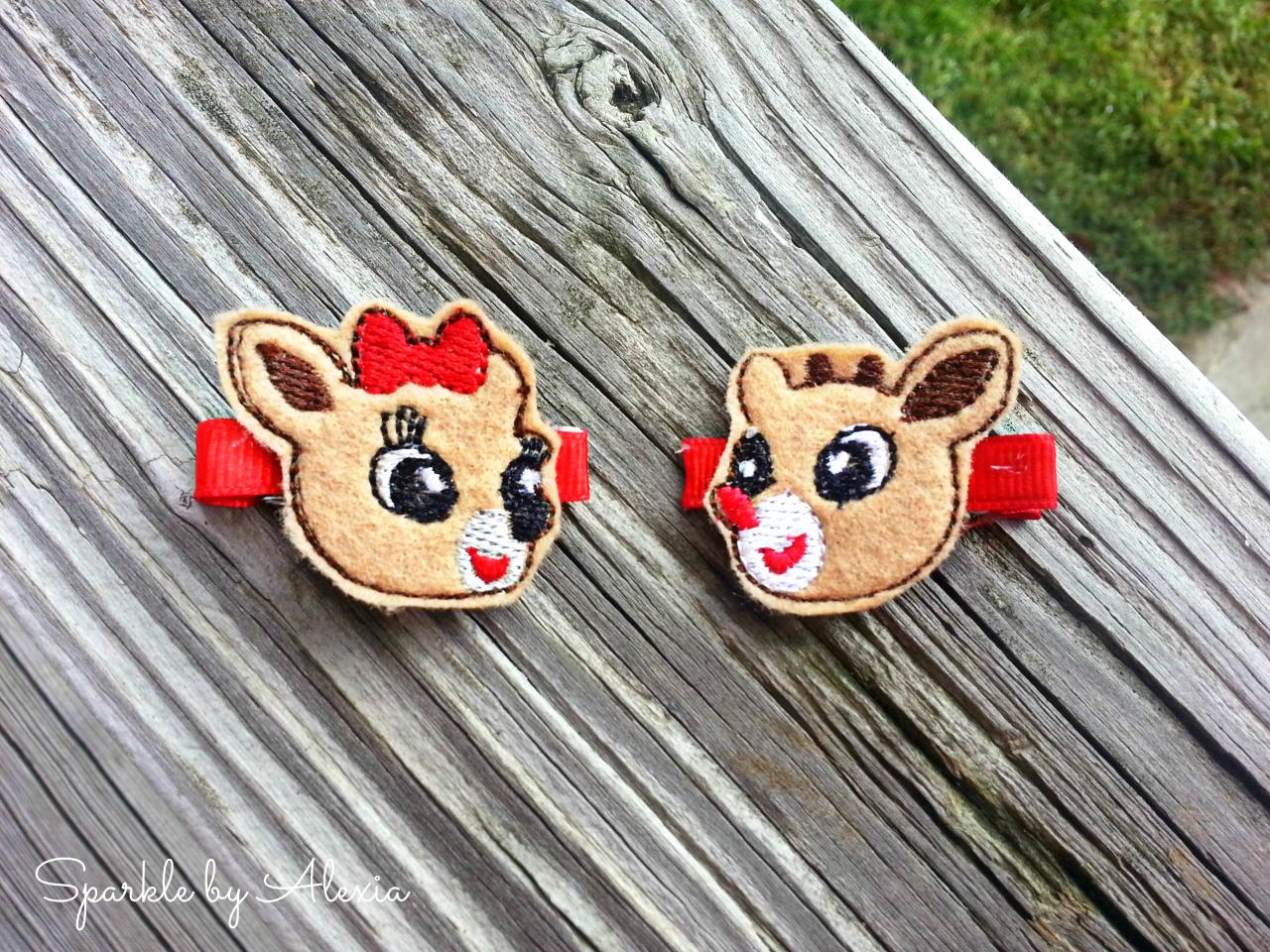 Rudolph & Clarice Reindeer Hair Clips (set Of 2)