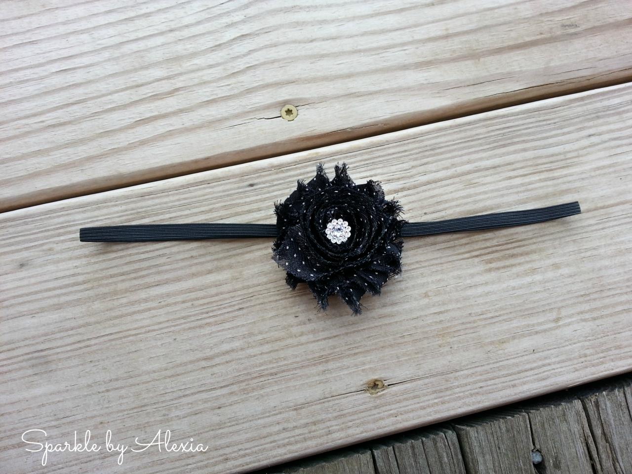 Black Shabby Flower Stretch Headband