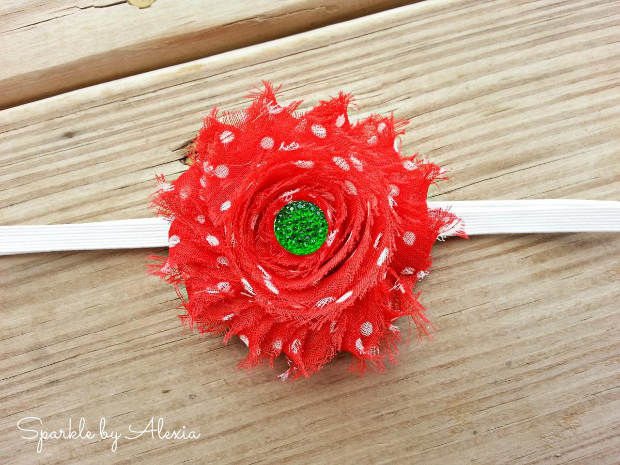 Red And Green Christmas Shabby Flower Stretch Headband